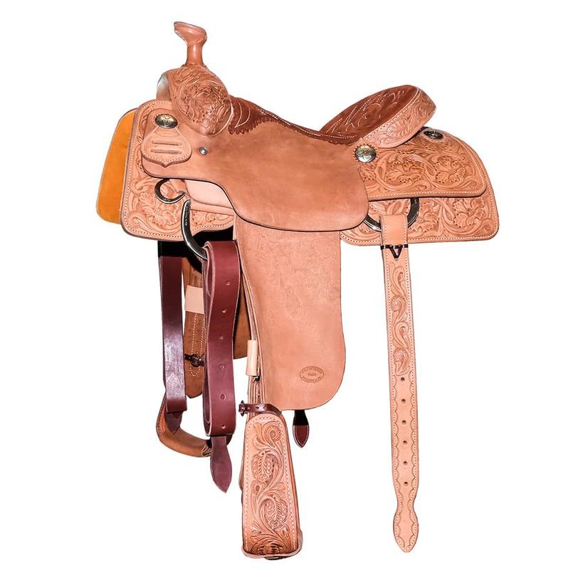South Texas Tack Half Floral Tool Half Natural Rough Out Team Roping Saddle