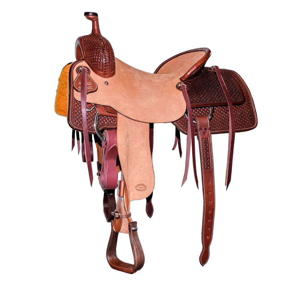 South Texas Tack Half Rough Out Half Waffle Tool Ranch Cutting Saddle With Pencil Roll