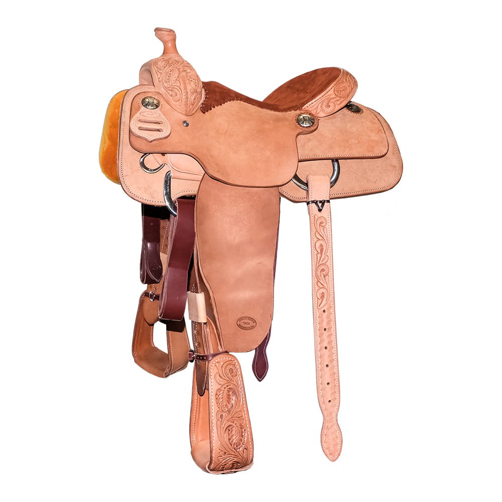 South Texas Tack Natural Rough Out Eighth Floral Tool with Suede Seat Calf Roping Saddle