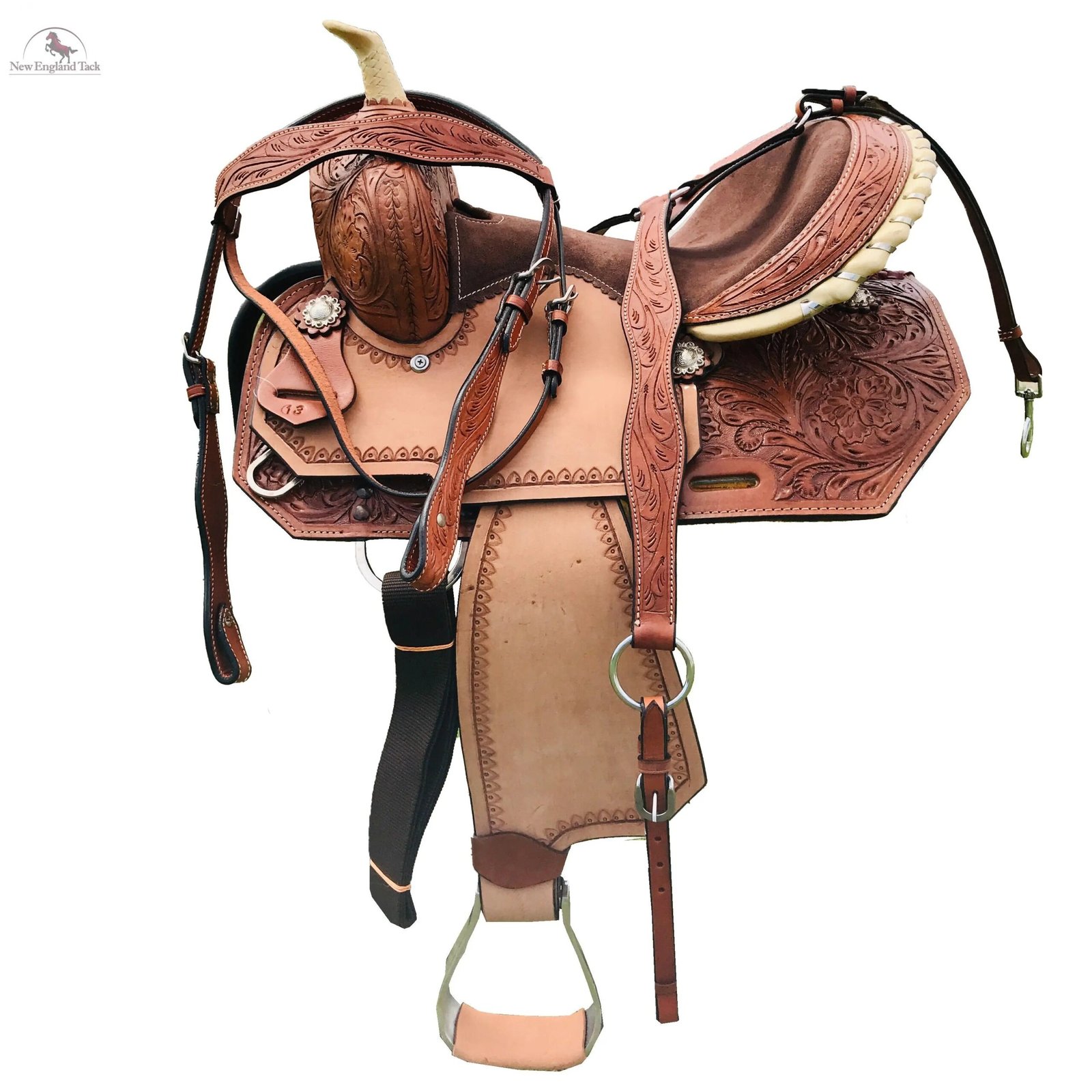 Resistance Youth Western Horse Barrel Saddle Horse Floral Tooled Leather 10" 12" 13" With Free Tack set
